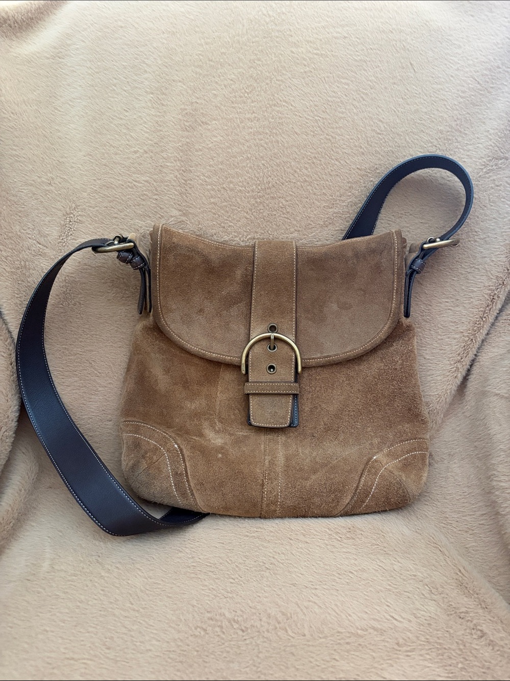 Coach Brown Suede Crossbody with Dark Leather Strap